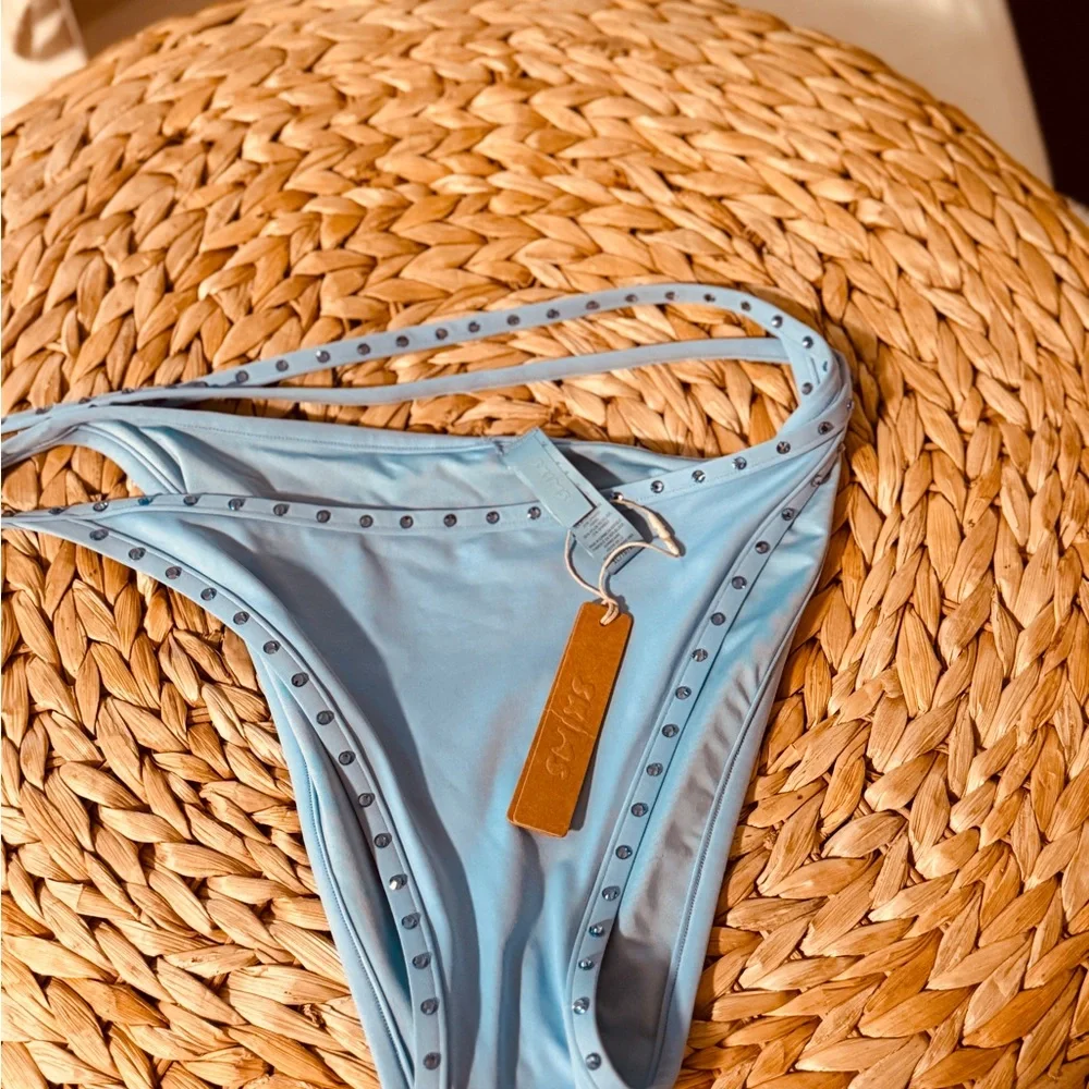 SKIMS Light Blue Tie-Side Bikini Bottom with Stud Trim
